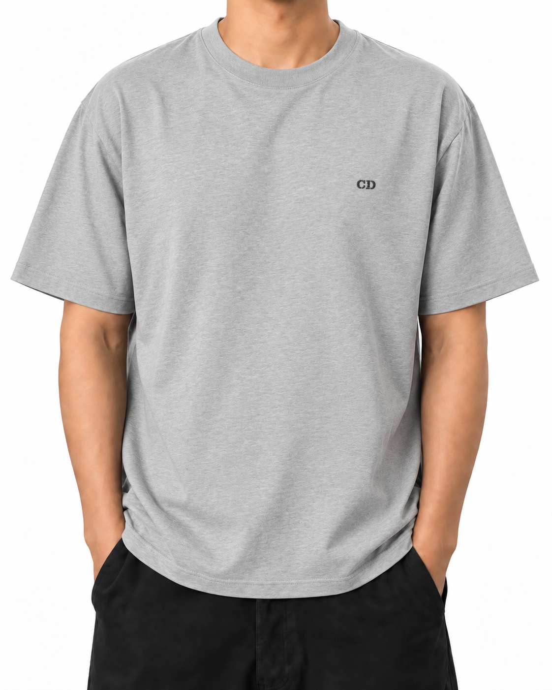 Arguing With Me Builds Character — Heather Grey — Stella Embroidered Heather Grey worn front on white