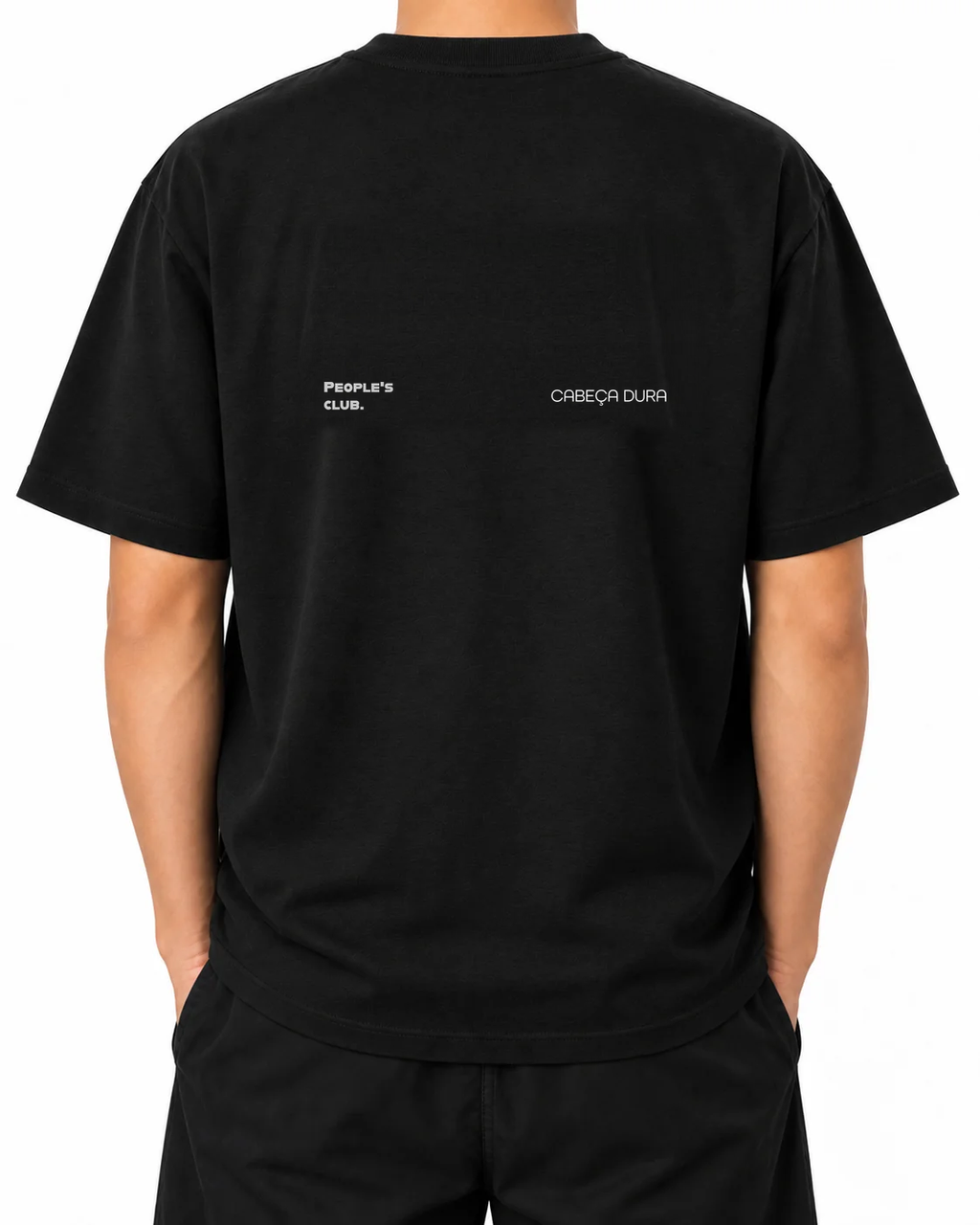 Camiseta Always Late Still Ahead — Black, pessoa B, vista traseira; simulação da arte original