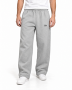 CD Heavyweight Joggers — Heather Grey, worn front view on a white background with black CD embroidery.