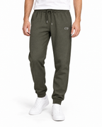 CD Mover Joggers — Khaki, worn front view on a white background with white CD embroidery.