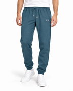 CD Mover Joggers — Stargazer, worn front view on a white background with white CD embroidery.