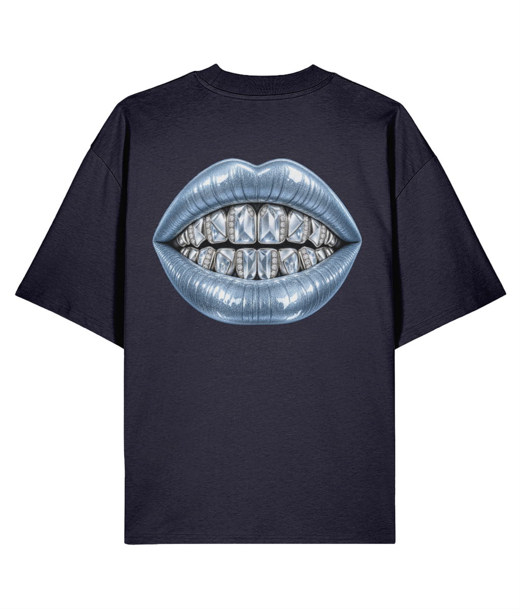 Augusta Cold Fortune T-Shirt — French Navy, back view with large icy blue diamond mouth print.