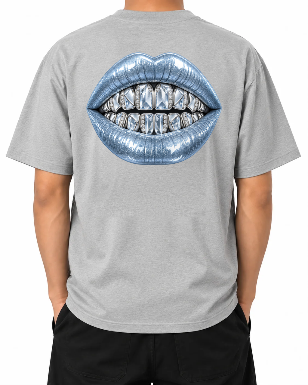 Cold Fortune T-Shirt — Heather Grey, model B wearing the T-shirt, back view on a white background.