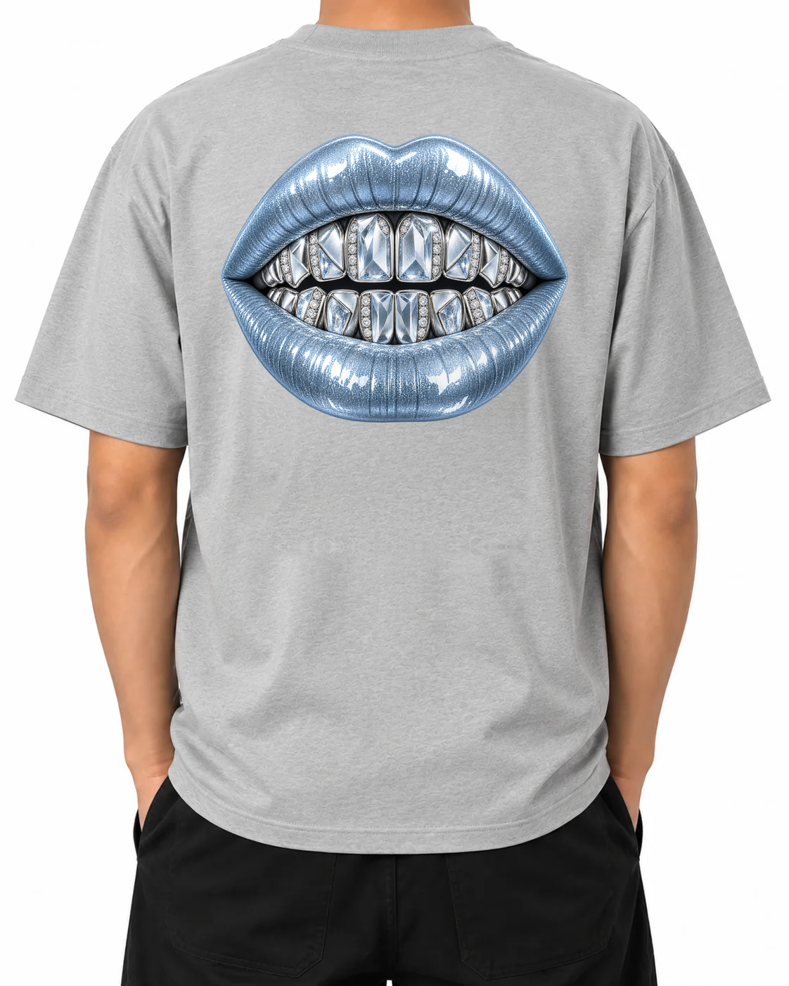 Cold Fortune T-Shirt — Heather Grey, model B wearing the T-shirt, back view on a white background.