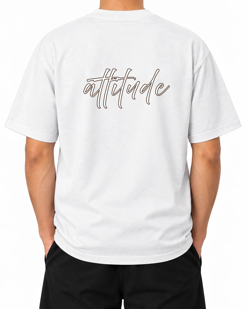 Camiseta Elite Attitude Graphic — White, modelo B vestindo a camiseta, vista traseira sobre fundo branco