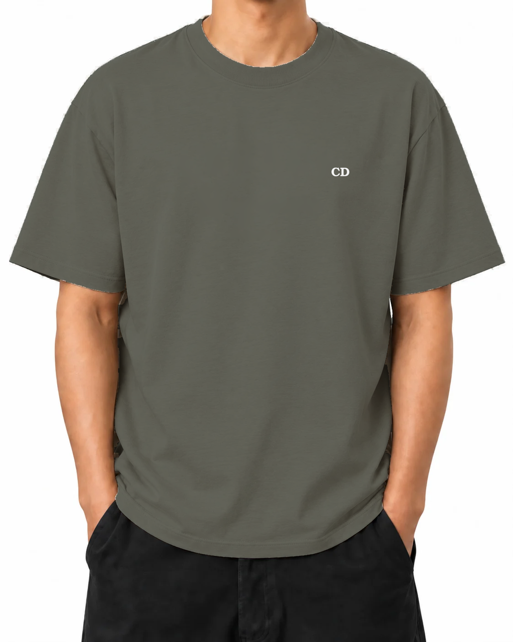 Gilded Vice T-Shirt — Khaki, model B wearing the T-shirt, front view on a white background.