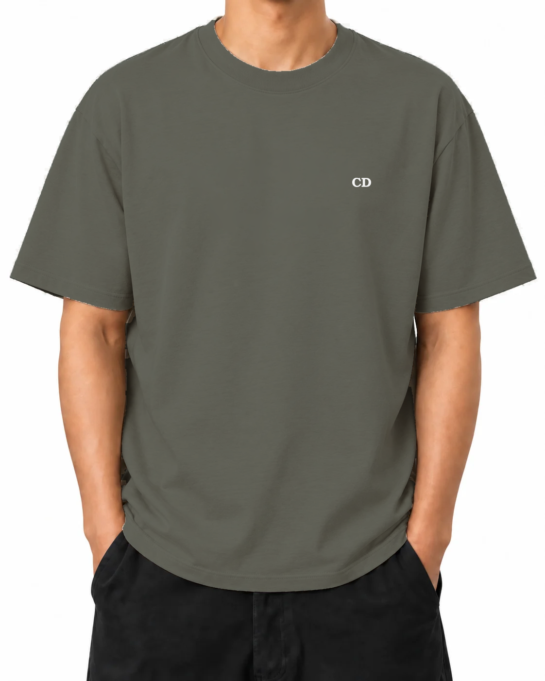Gilded Vice T-Shirt — Khaki, model B wearing the T-shirt, front view on a white background.
