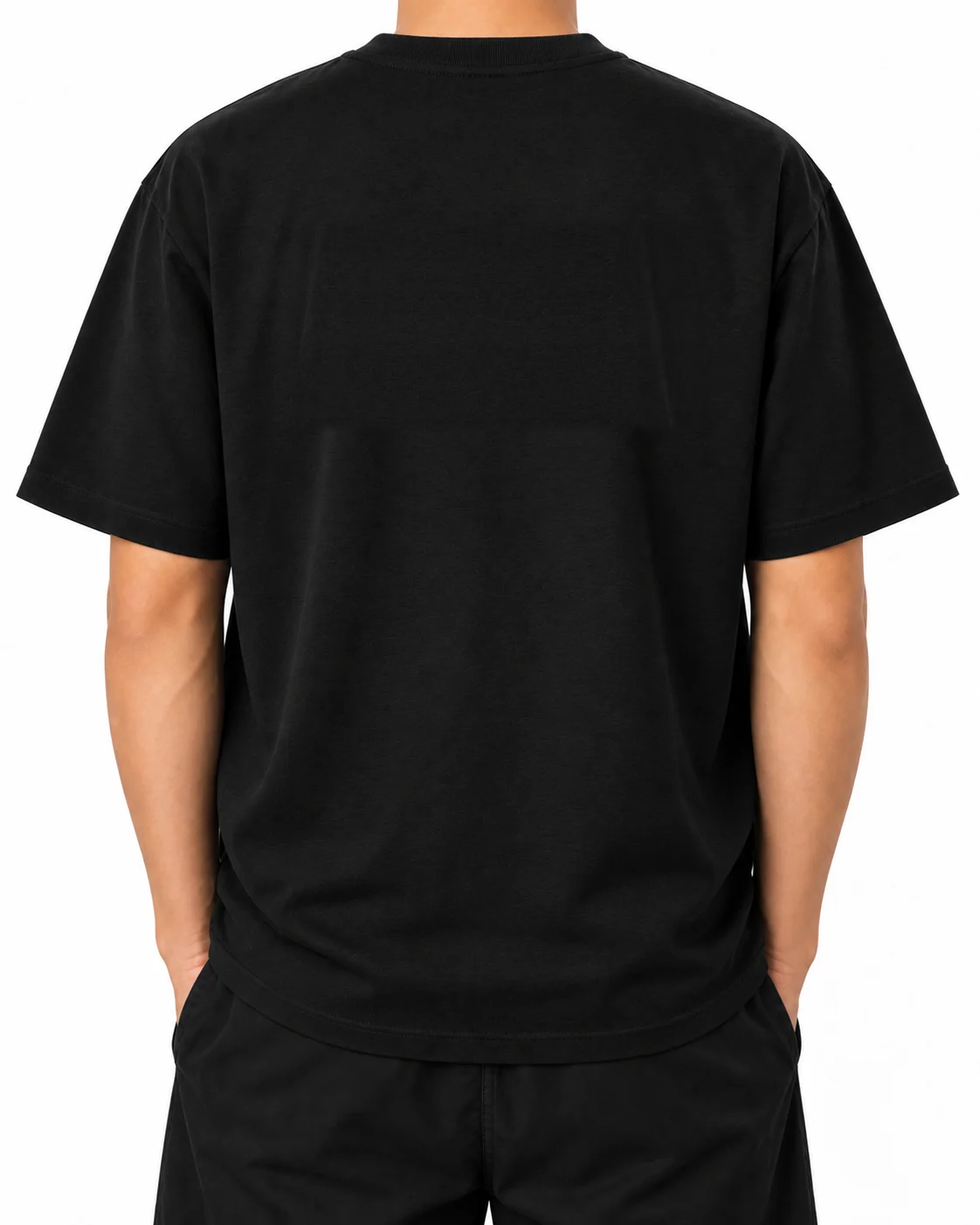 I Said What I Said Oversized-T-Shirt in Black, Model B von hinten, Mock-up der unbedruckten Rückseite