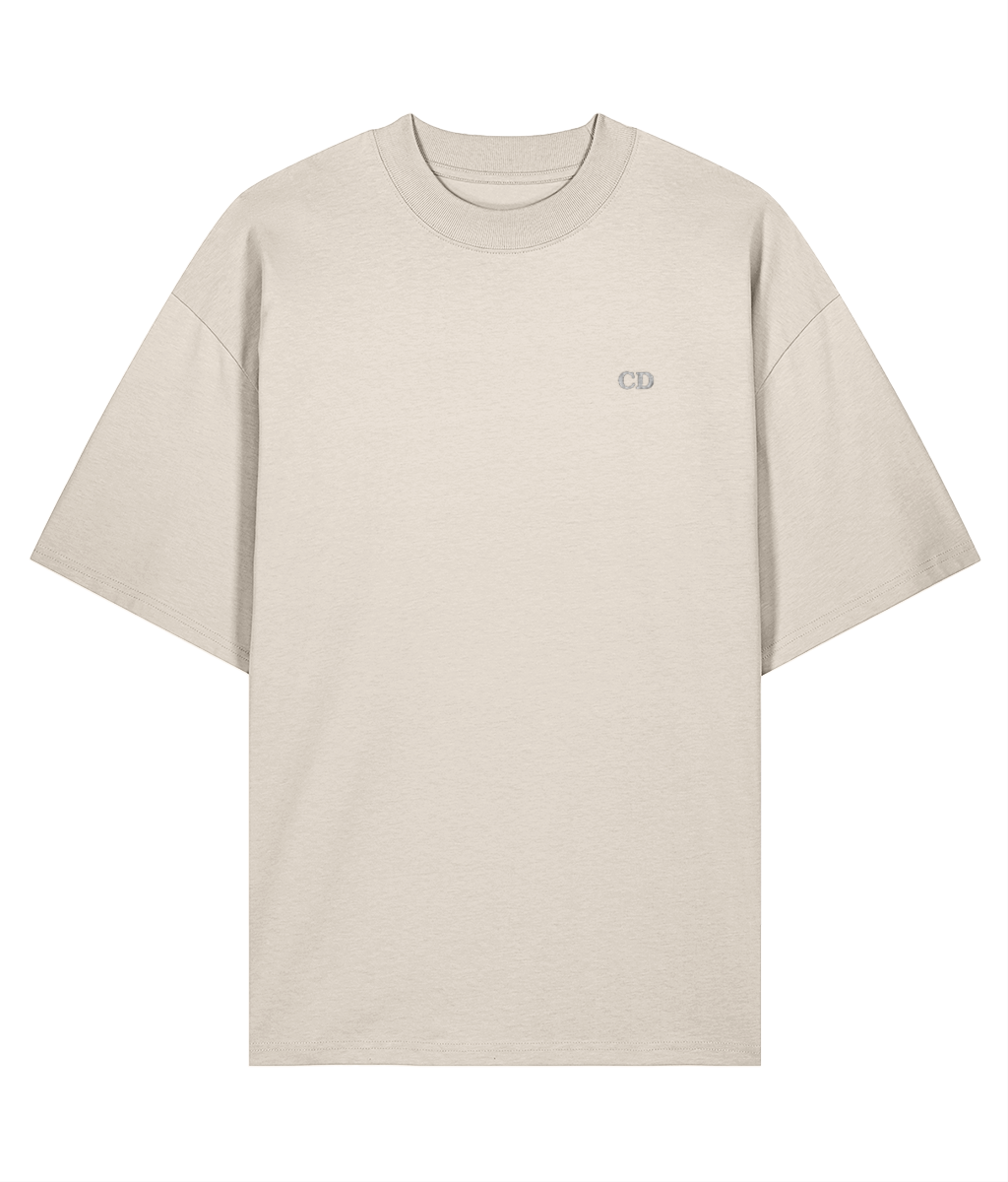 Augusta Rare Form T-Shirt — Natural Raw, front view with small White CD embroidery on the left chest.