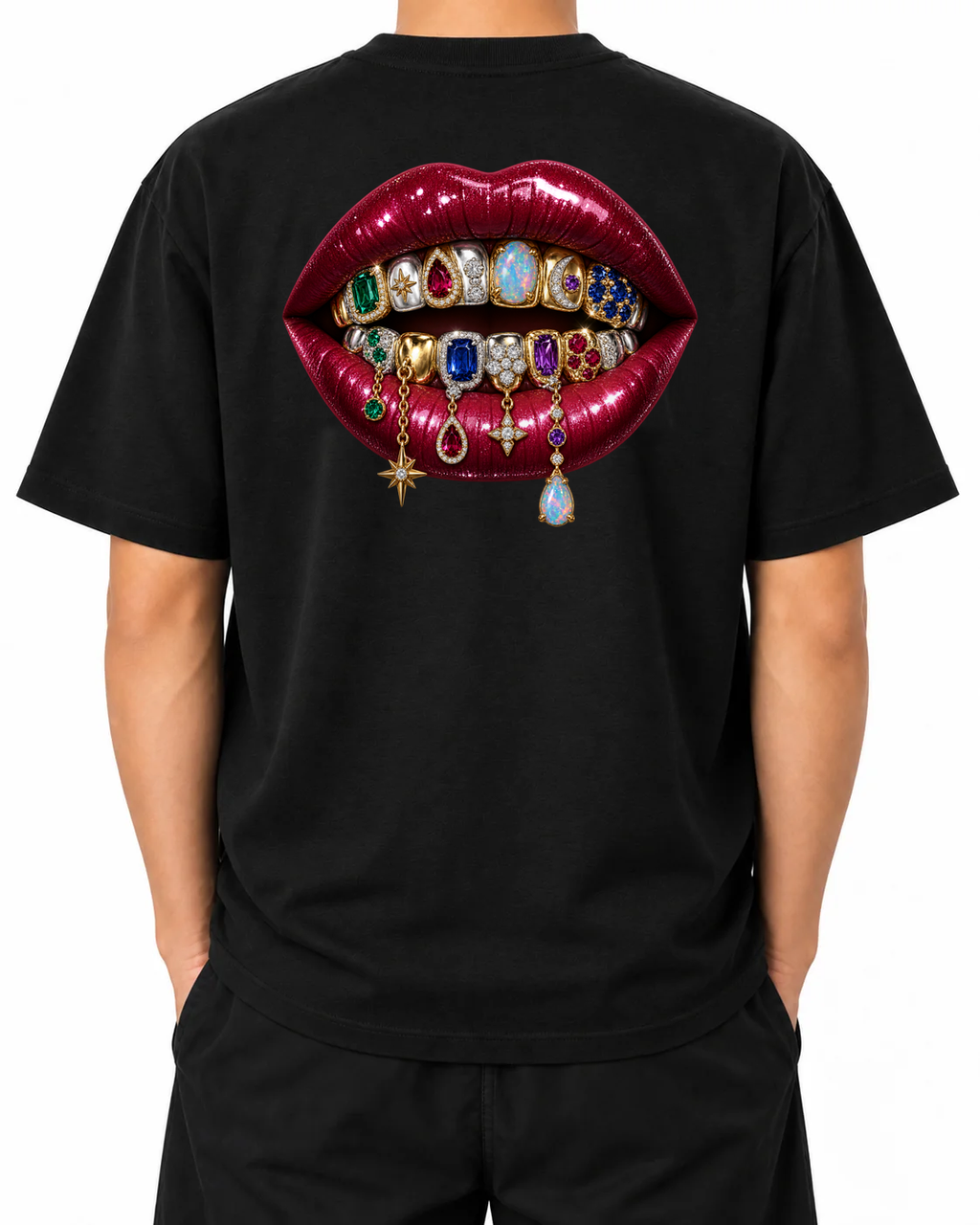Rare Form T-Shirt — Black, model B wearing the T-shirt, back view on a white background.