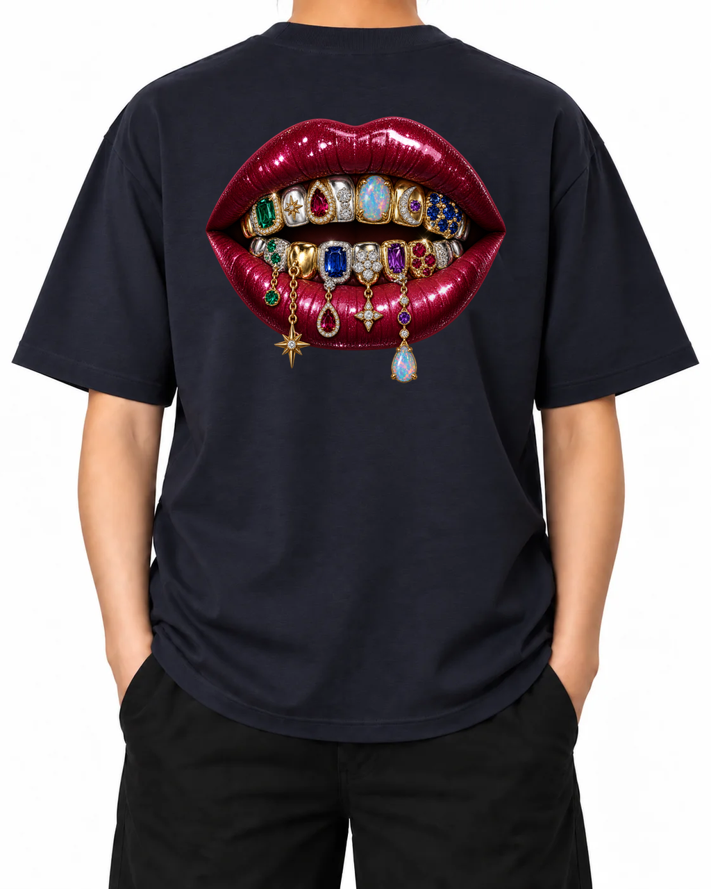 Rare Form T-Shirt — French Navy, model A wearing the T-shirt, back view on a white background.