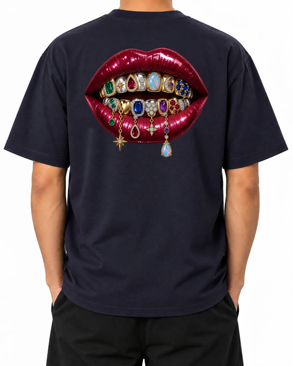 Rare Form T-Shirt — French Navy, model B wearing the T-shirt, back view on a white background.