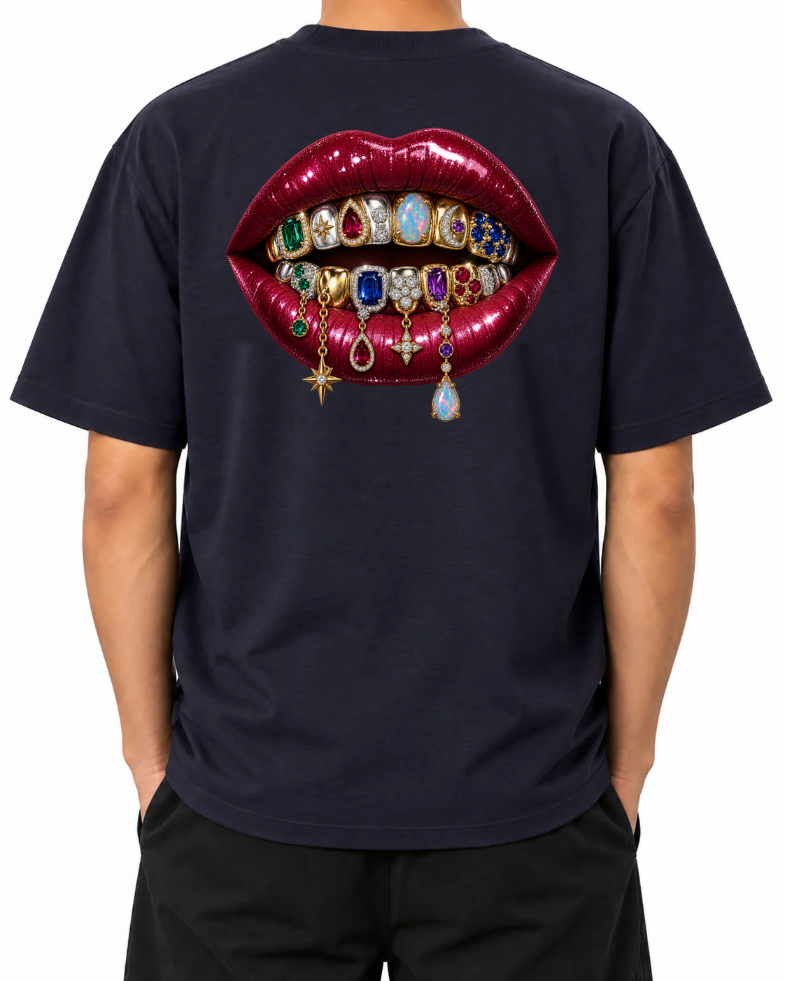 Rare Form T-Shirt — French Navy, model B wearing the T-shirt, back view on a white background.