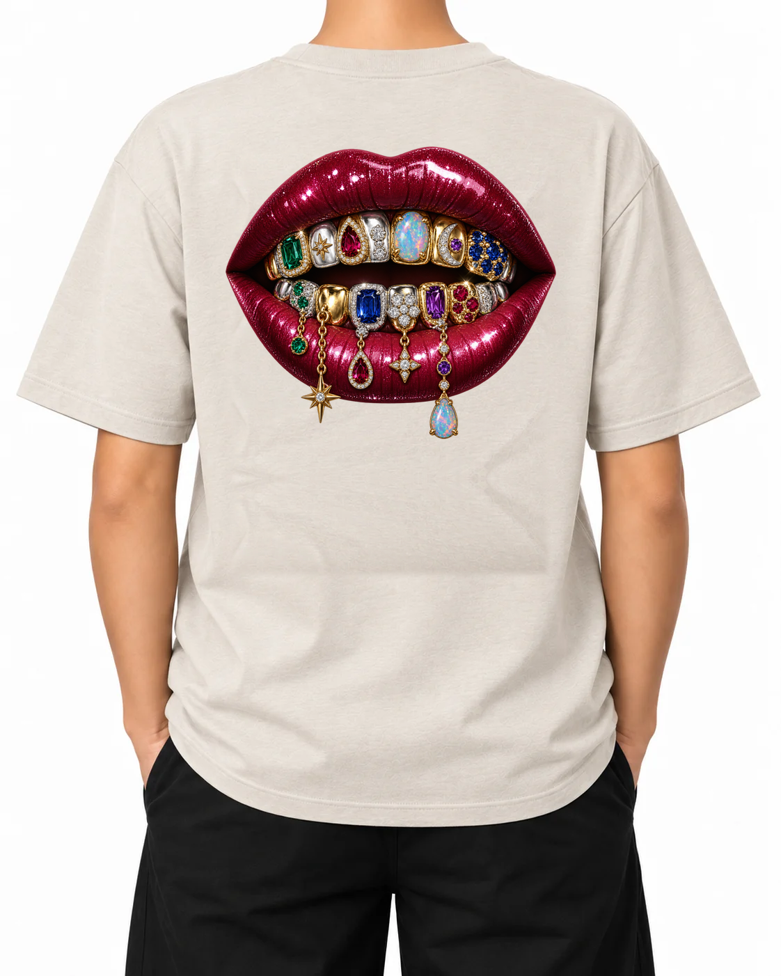 Rare Form T-Shirt — Natural Raw, model A wearing the T-shirt, back view on a white background.