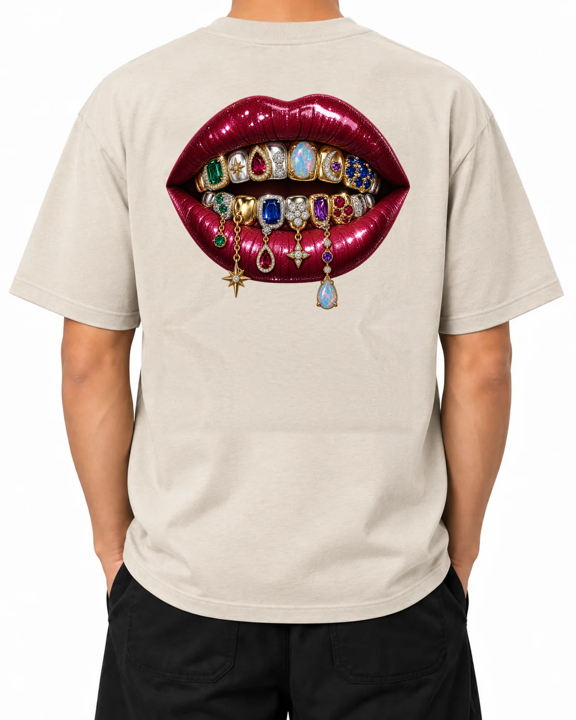 Rare Form T-Shirt — Natural Raw, model B wearing the T-shirt, back view on a white background.