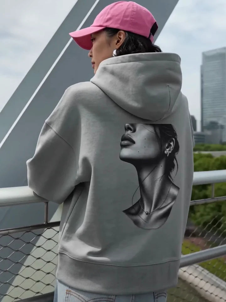 Back portrait graphic of the Augusta Silver Profile Misty Grey hoodie
