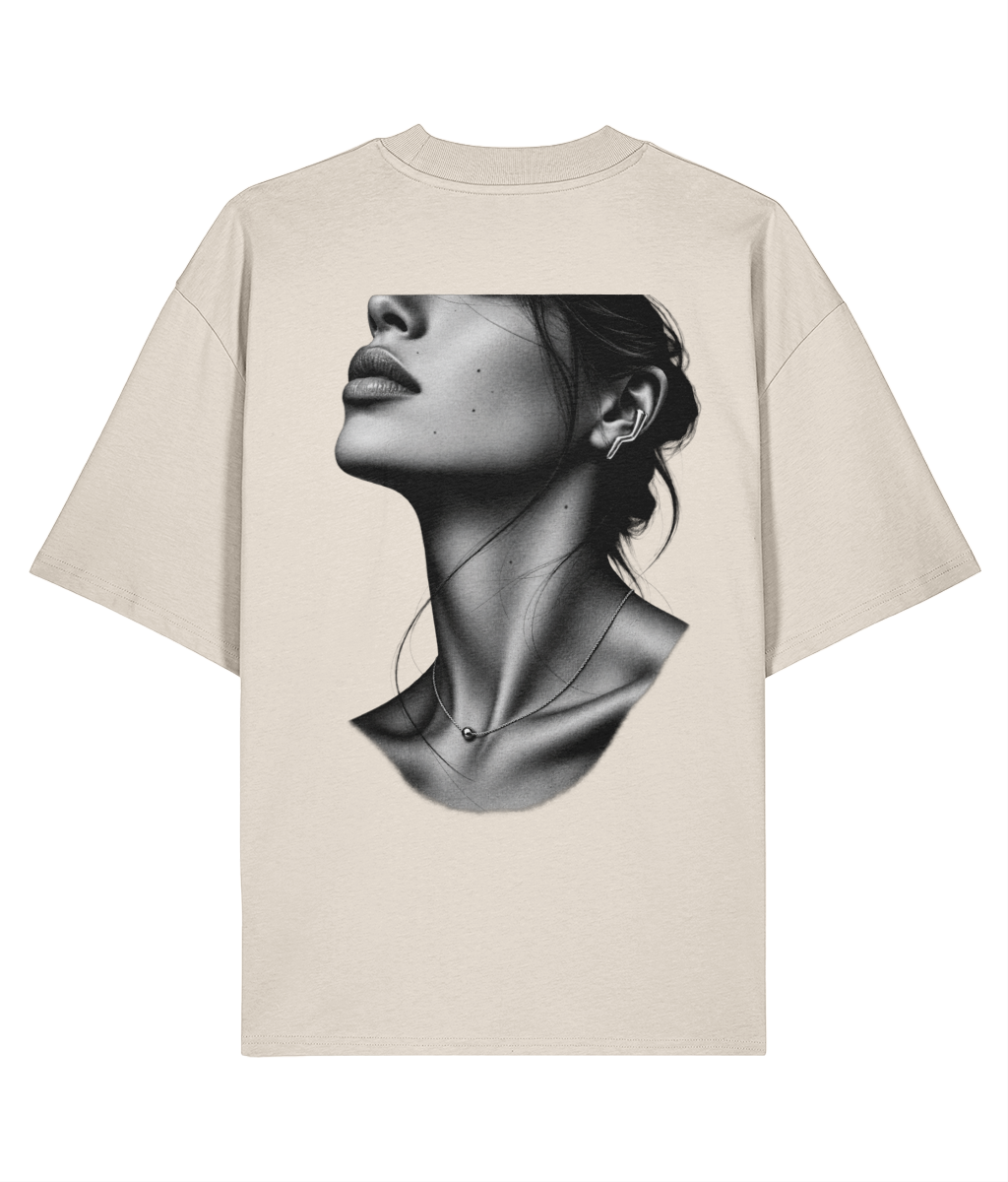 T-shirt Augusta Silver Profile — Natural Raw, vista dal retro con il grande ritratto originale Silver Profile