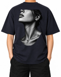 Silver Profile T-Shirt — French Navy, model A wearing the T-shirt, back view on a white background.