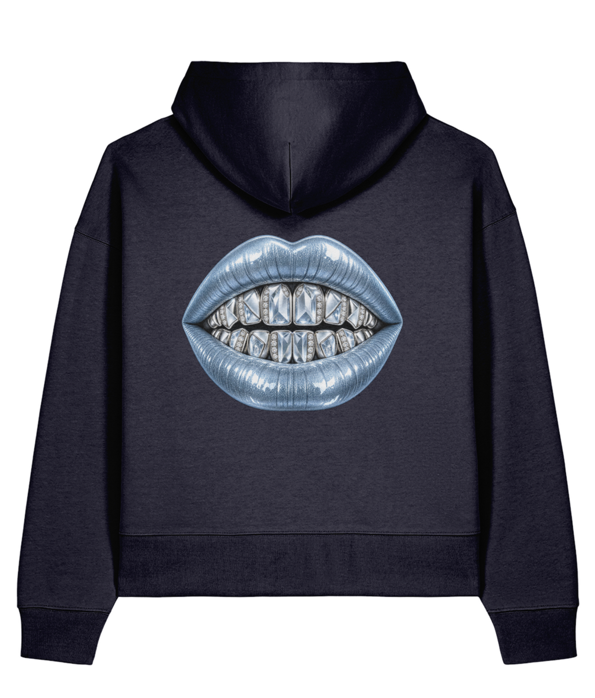 Cold Fortune Boxy Hoodie — French Navy, back view.