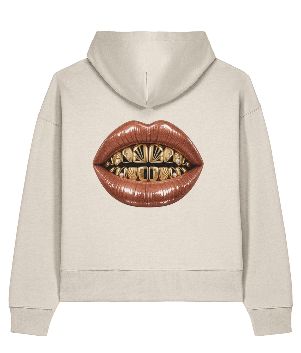 Gilded Vice Boxy Hoodie — Natural Raw, back view.