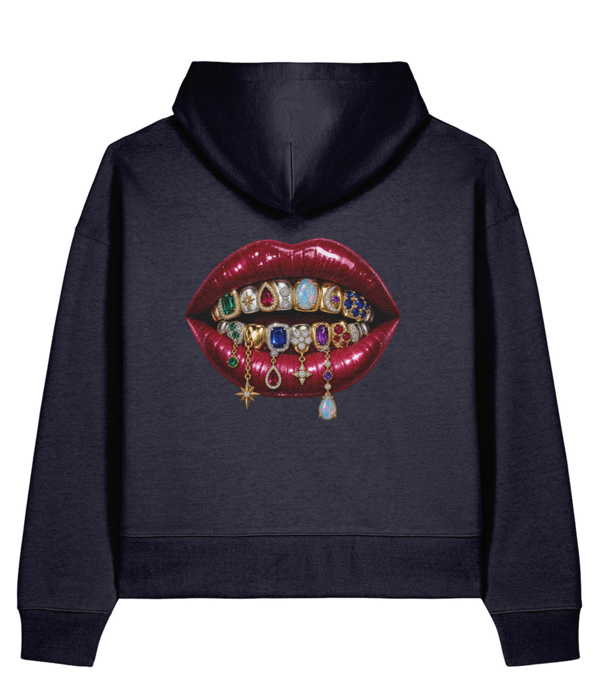 Rare Form Boxy Hoodie — French Navy, back view.