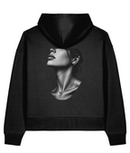 Silver Profile Boxy Hoodie — Black, back view.