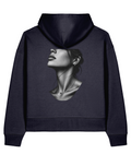 Silver Profile Boxy Hoodie — French Navy, back view.
