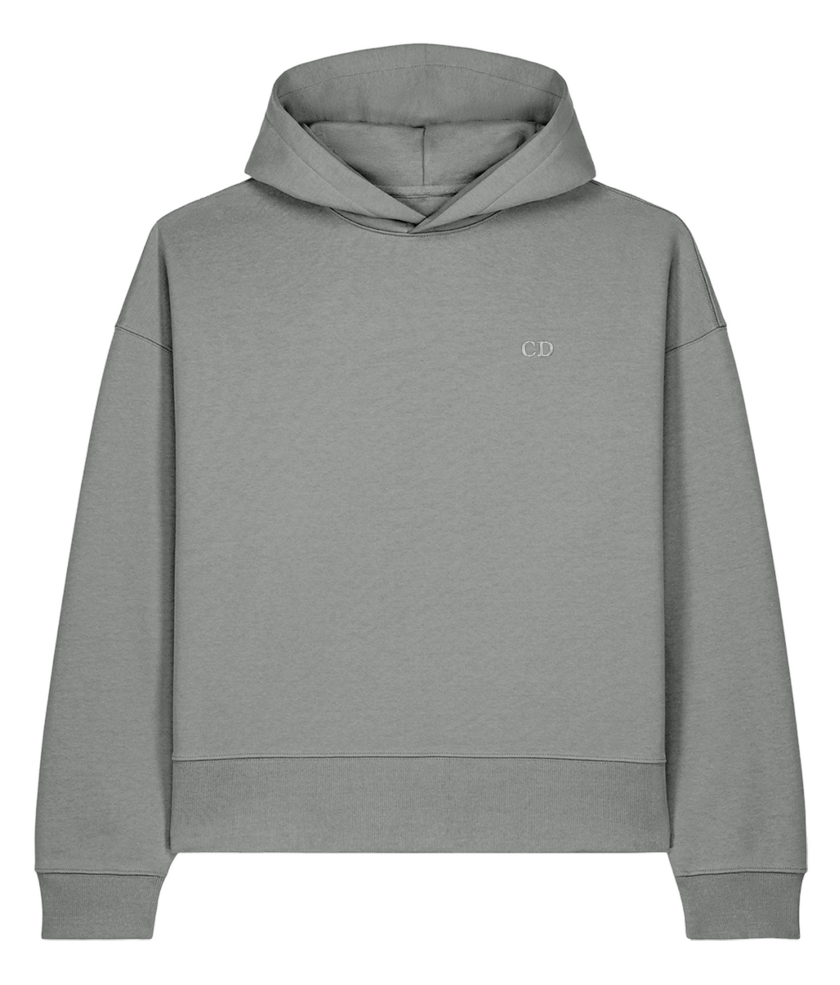 Silver Profile Boxy Hoodie — Misty Grey, front view.