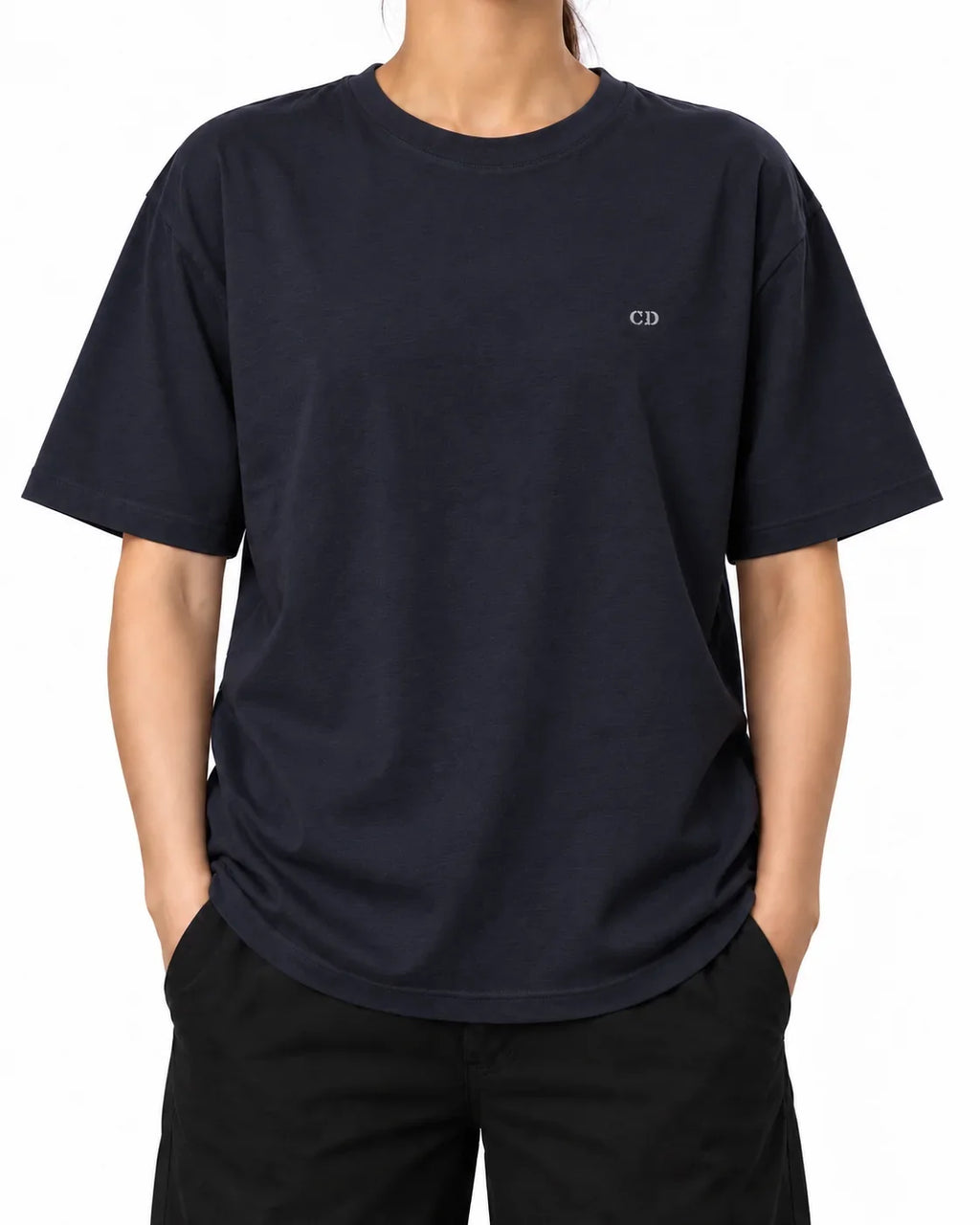 Gilded Vice T-Shirt — French Navy, model A wearing the T-shirt, front view on a white background.