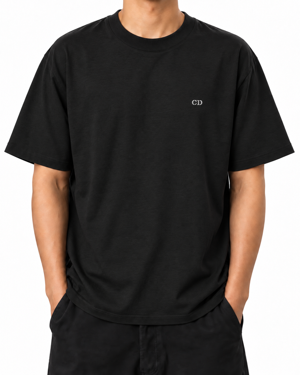 City — Black — Stella Embroidered Black worn front on white