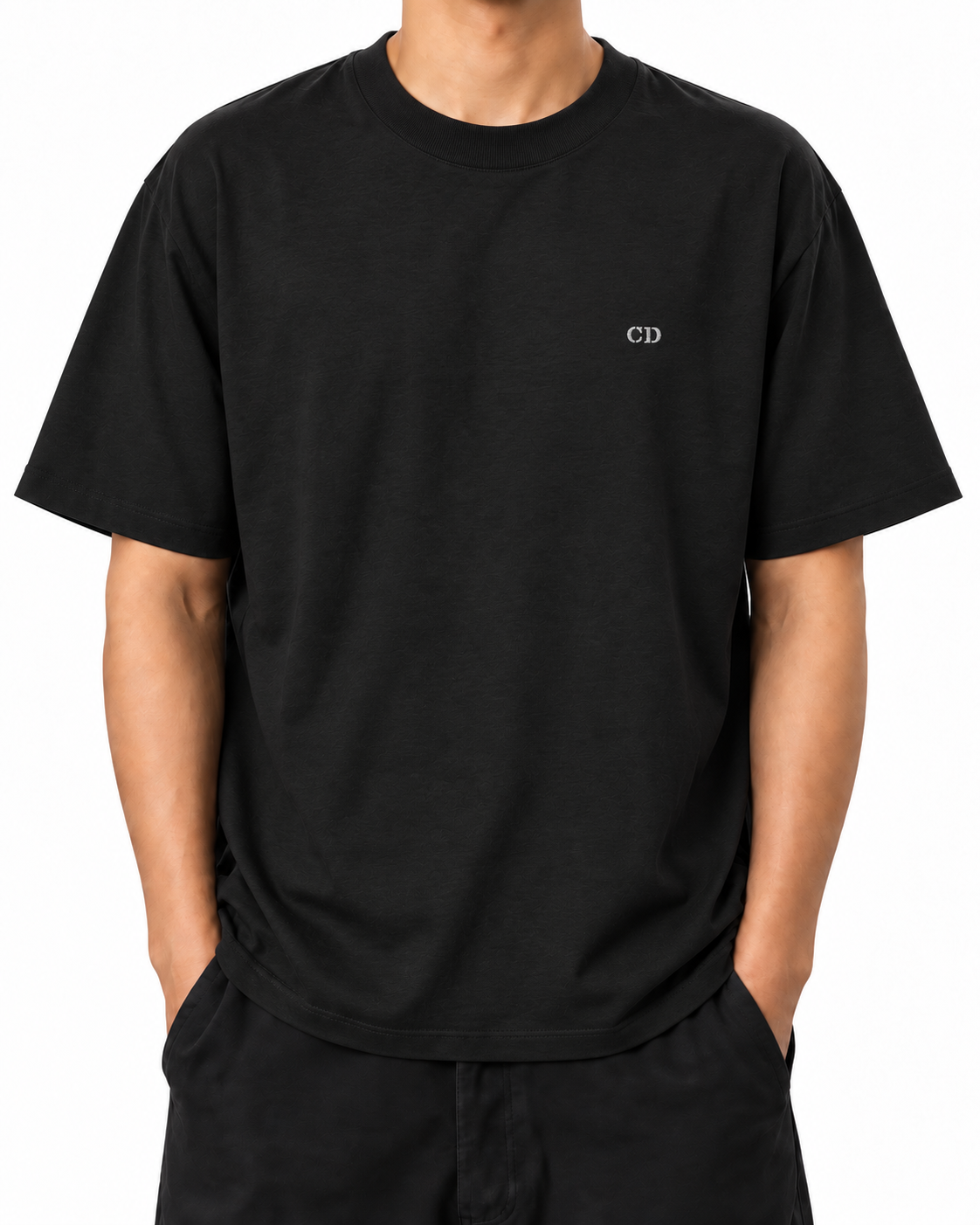 City — Black — Stella Embroidered Black worn front on white