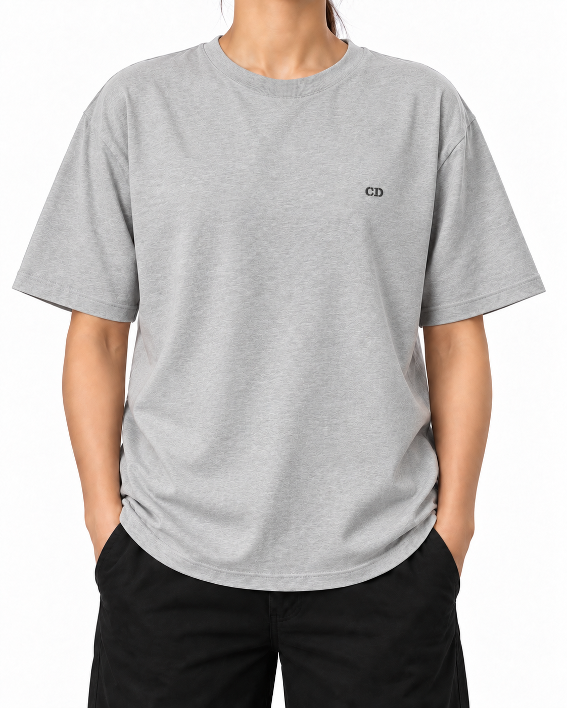 Course 01 — Heather Grey — Stella Embroidered woman worn front on white