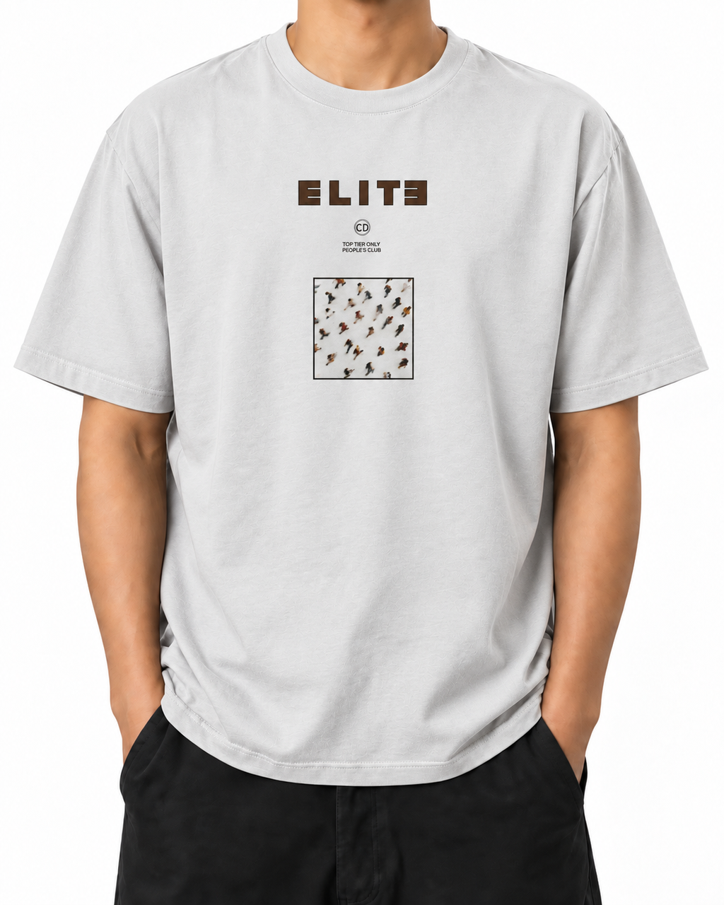 Elite Attitude · 240 GSM Faded White worn front on white