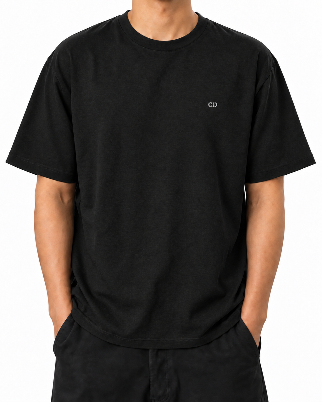 Elite Attitude — Black — Stella Embroidered Black worn front on white