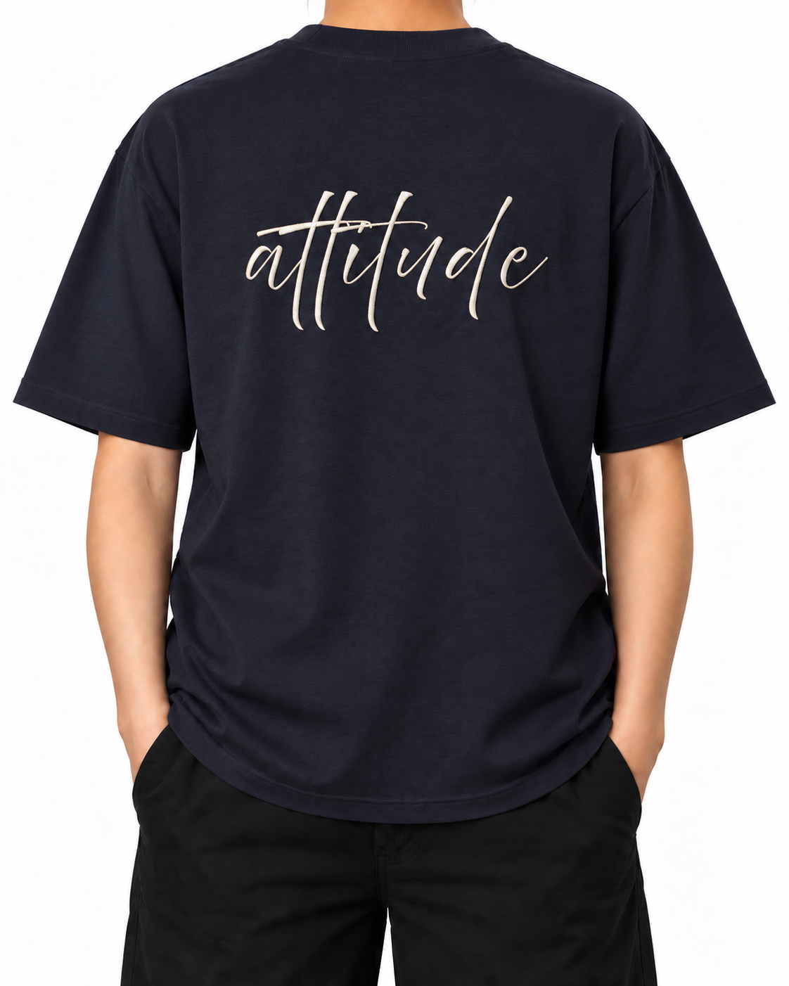 Elite Attitude — French Navy — Stella Embroidered woman worn back on white