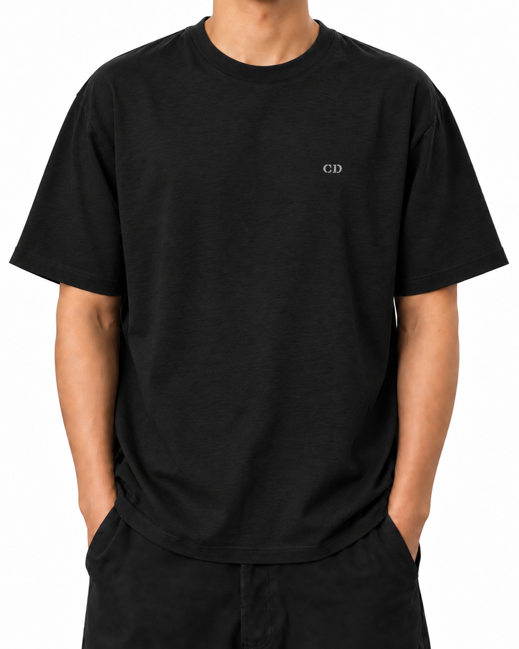 Frequency — Black — Stella Embroidered Black worn front on white