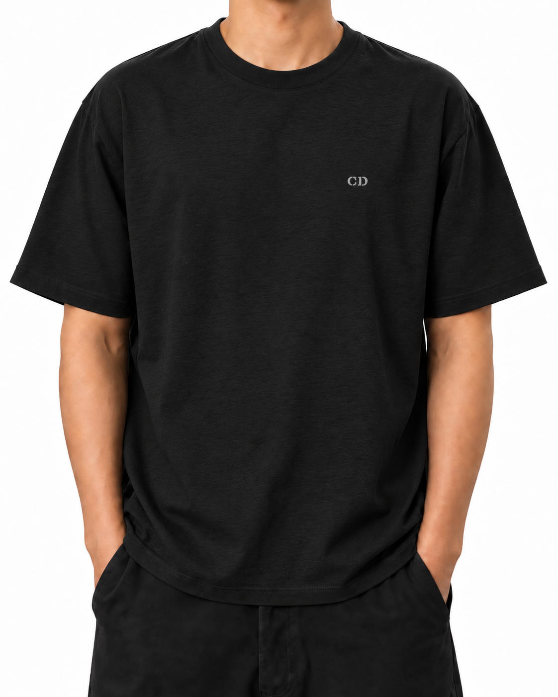 Frequency — Black — Stella Embroidered Black worn front on white
