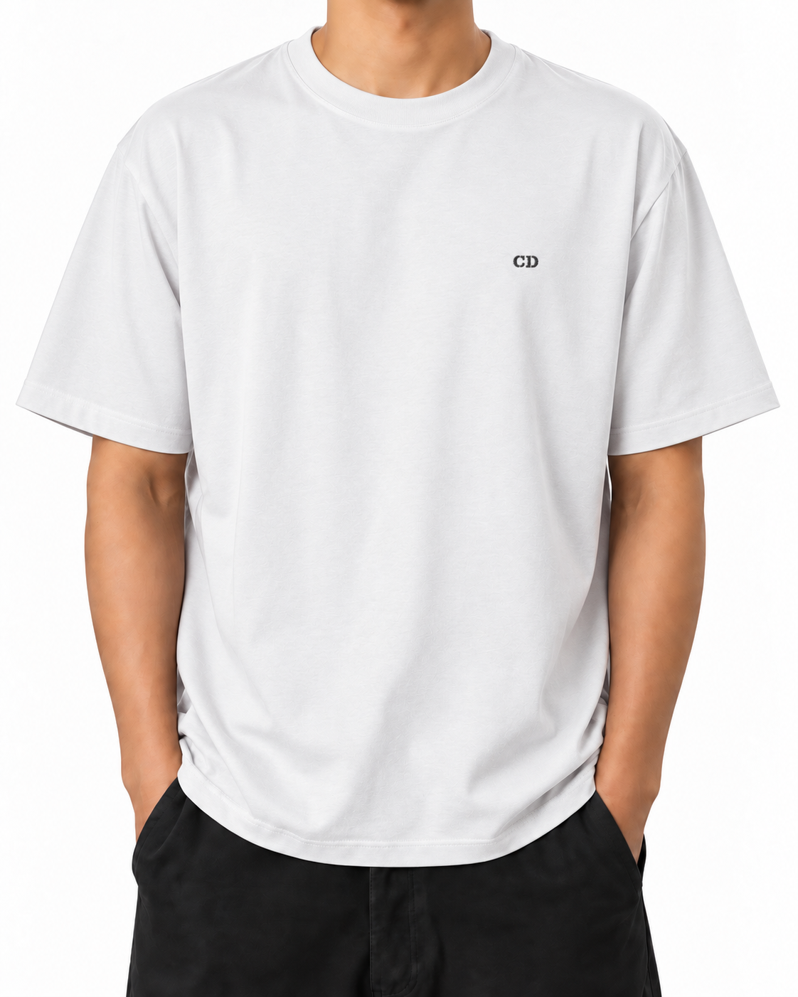 Human Error — White — Stella Embroidered White worn front on white