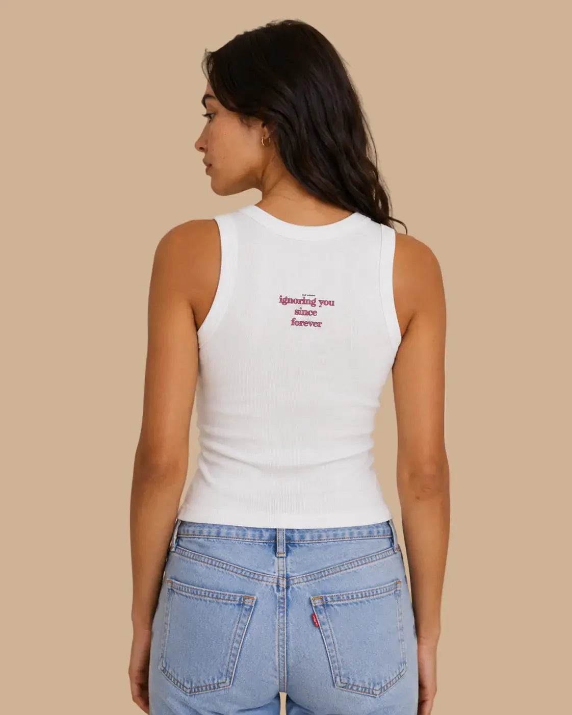 Back view of the Ignoring You Since Forever white rib crop top by Cabeça Dura