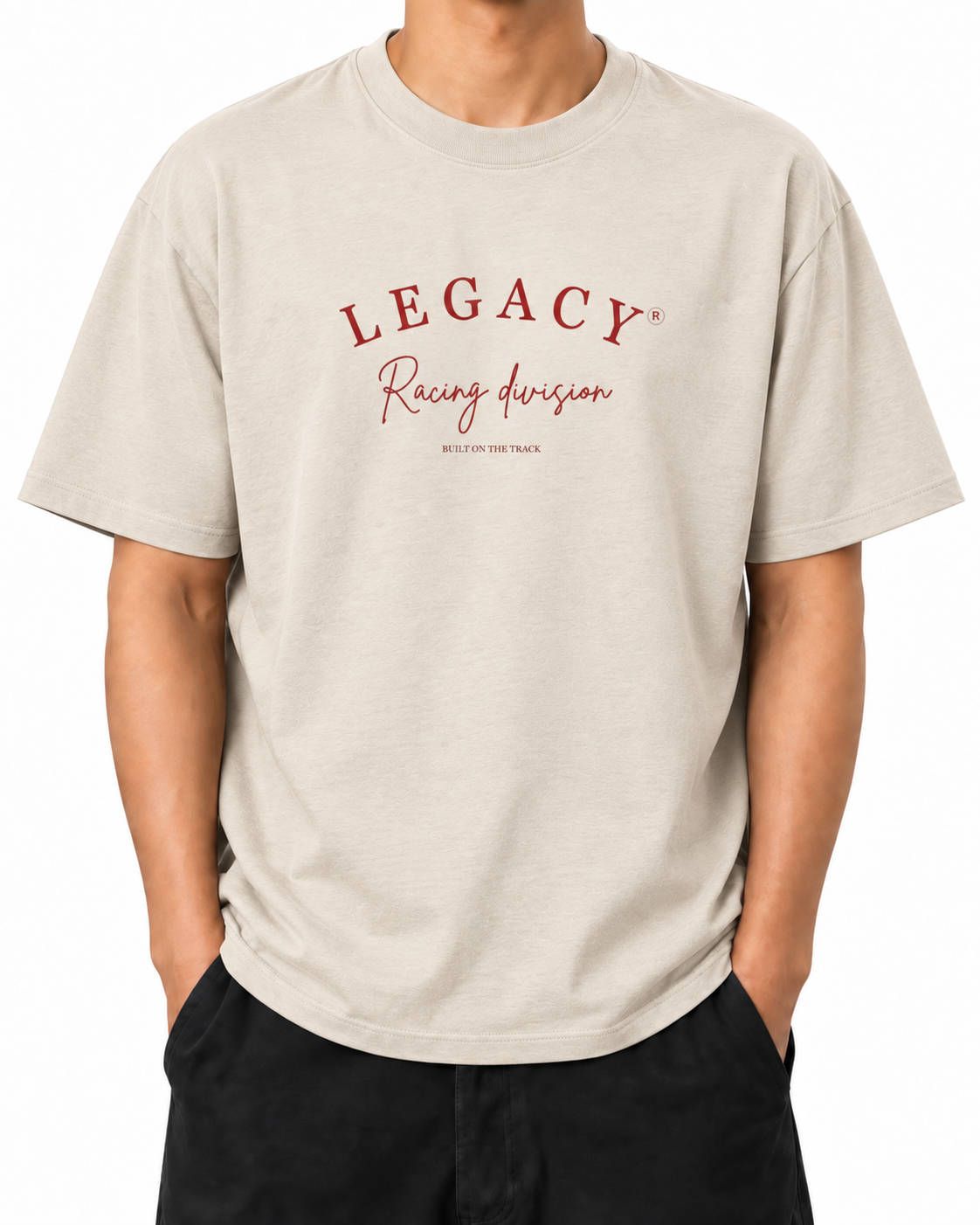 Legacy Racing Division · 200 GSM Natural Raw worn front on white