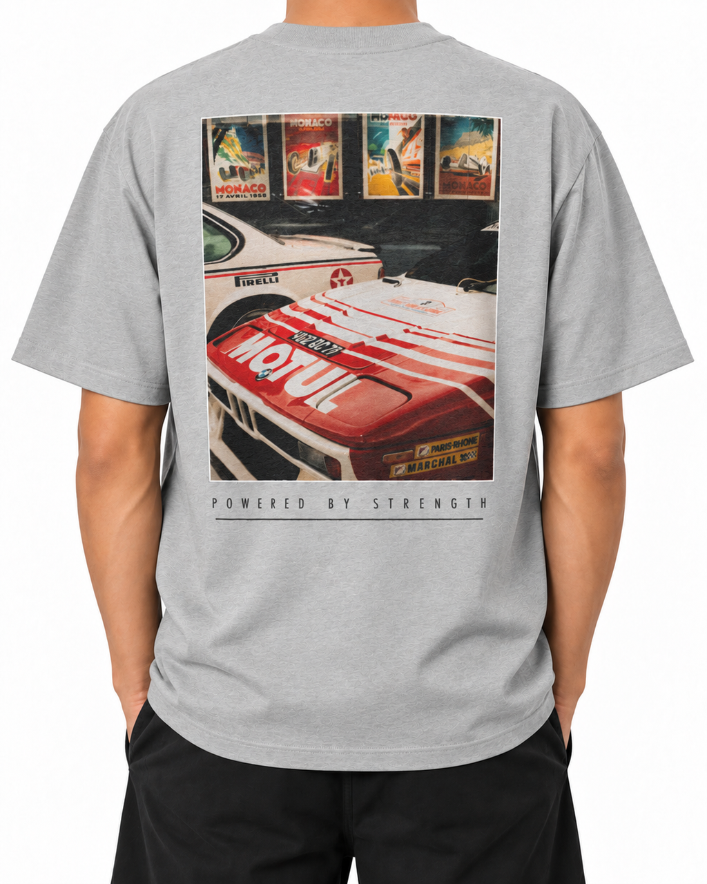Legacy Racing Division — Heather Grey — Stella Embroidered worn back on white