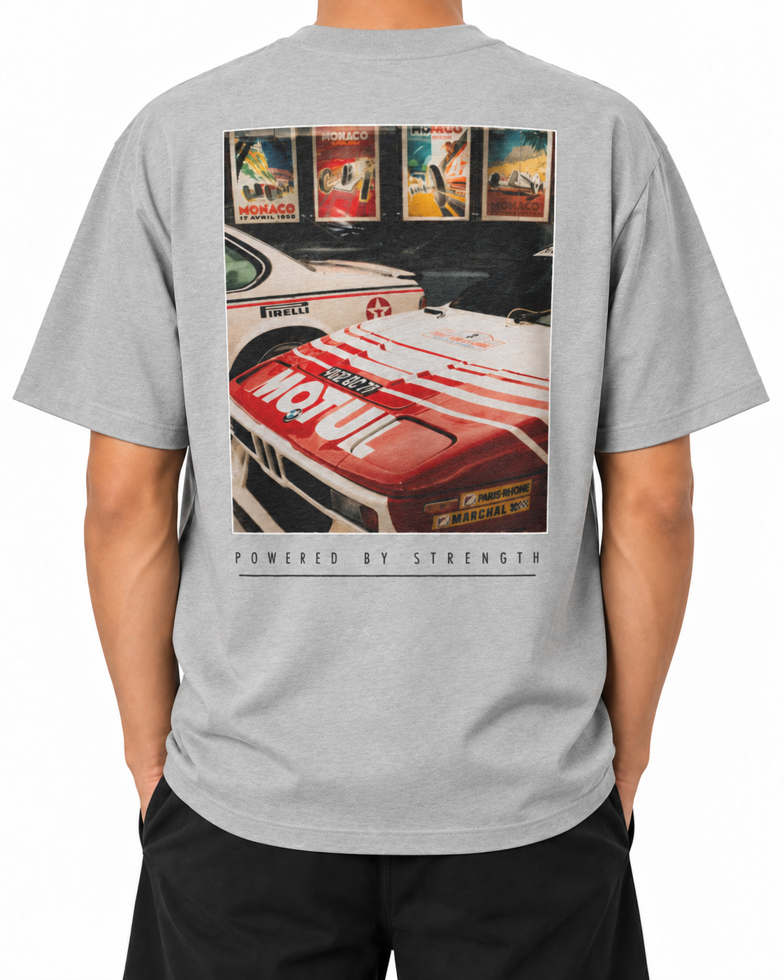 Legacy Racing Division — Heather Grey — Stella Embroidered worn back on white