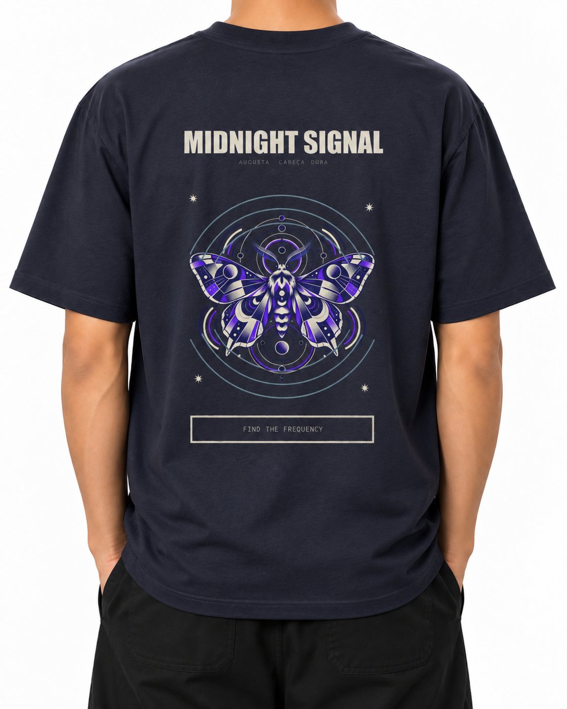 Midnight Signal — French Navy — Stella Embroidered worn back on white