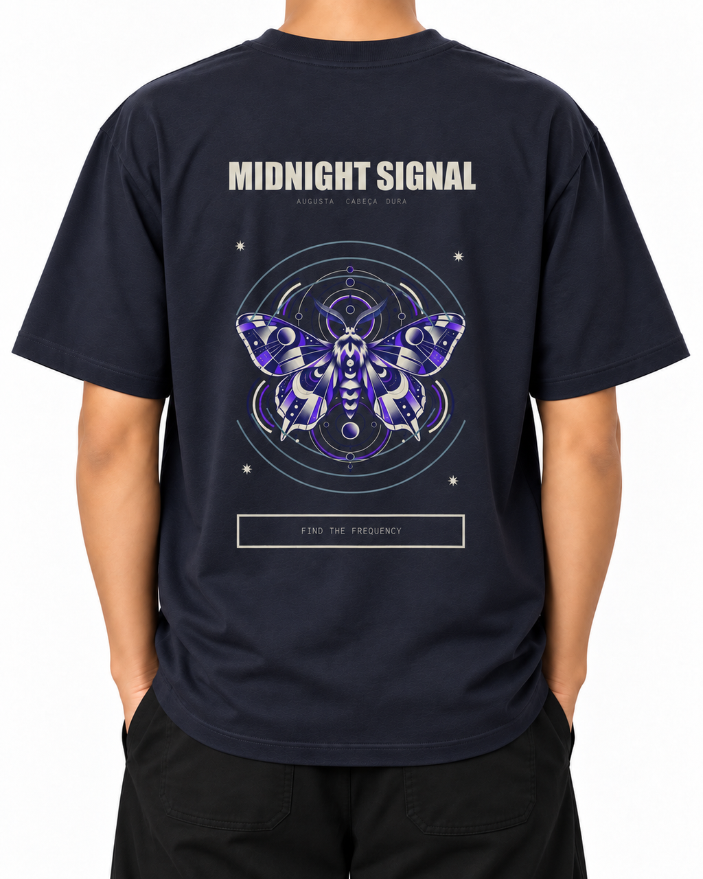 Midnight Signal — French Navy — Stella Embroidered woman worn back on white