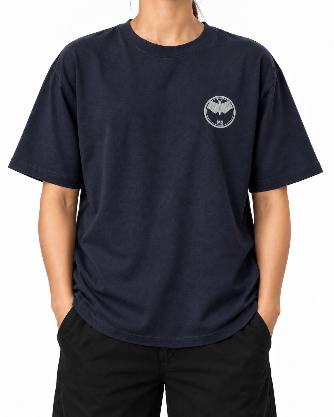 Midnight Signal — French Navy — Stella Embroidered woman worn front on white