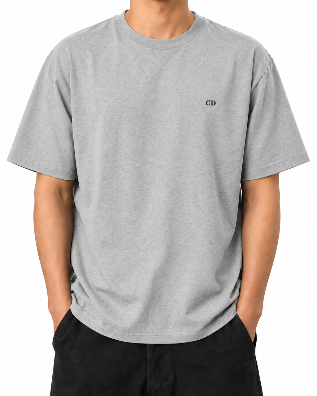 People’s Club — Heather Grey — Stella Embroidered Heather Grey worn front on white