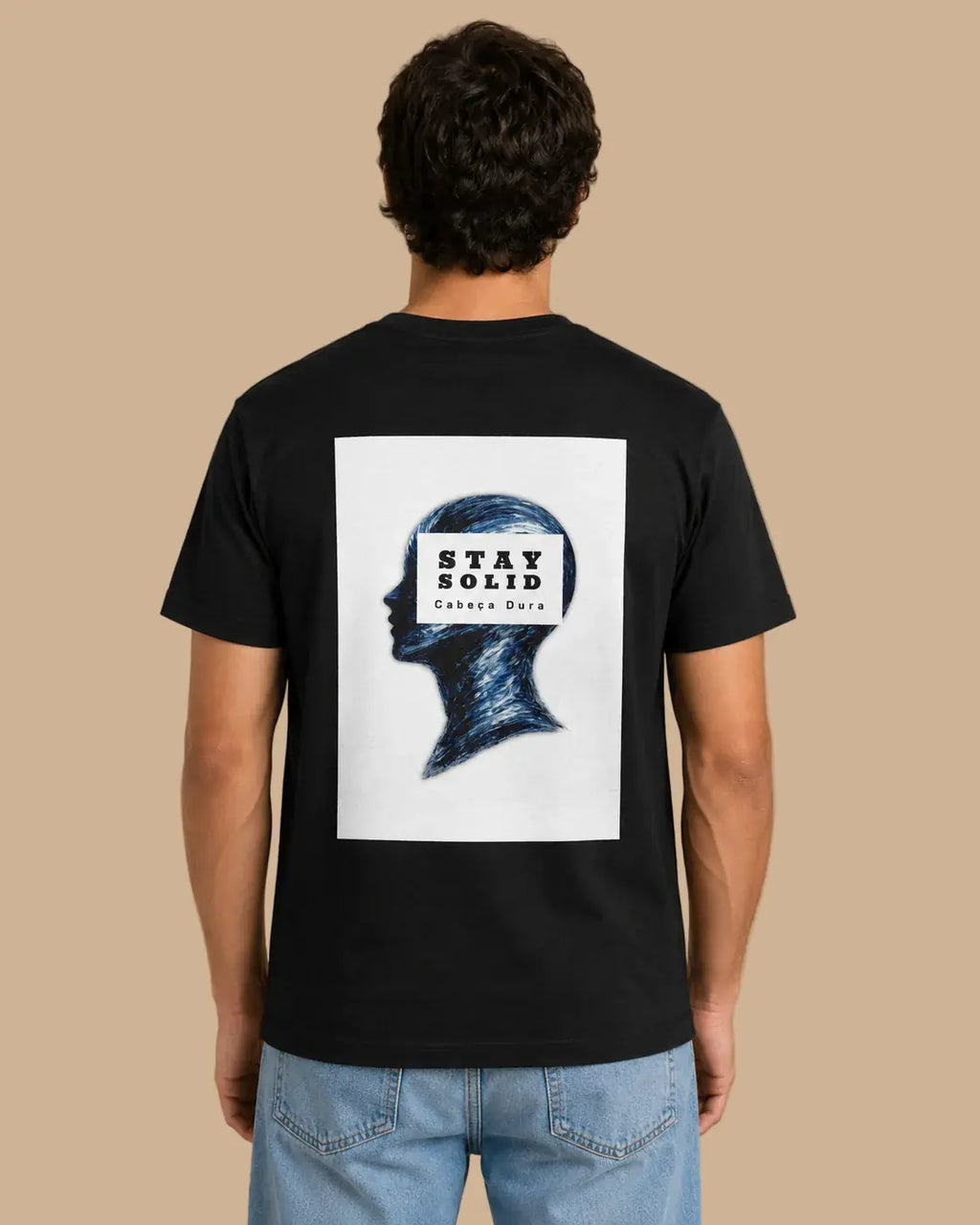 Back view of the Stay Solid black oversized Cabeça Dura T-shirt by Augusta Store