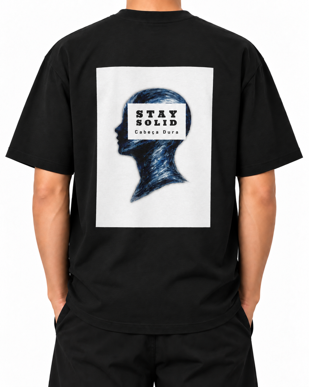Stay Solid — Black — Stella Embroidered woman worn back on white