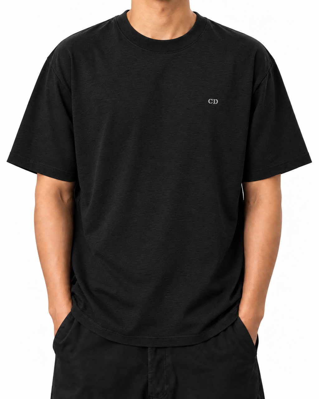 Stay Solid — Black — Stella Embroidered Black worn front on white