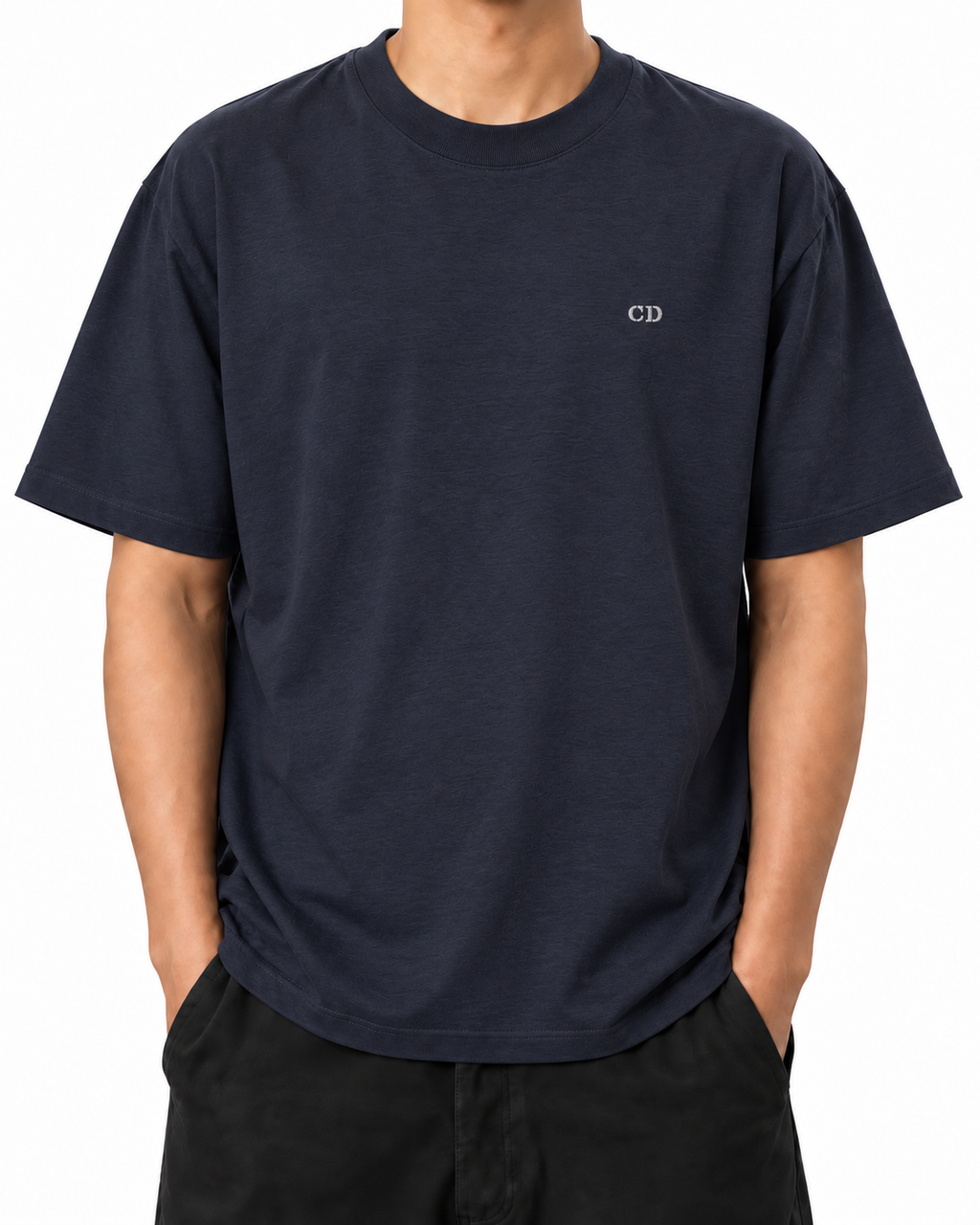 Stay Solid — French Navy — Stella Embroidered French Navy worn front on white